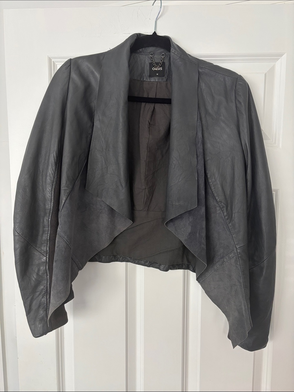 Oasis gray genuine leather waterfall jacket ASO Amy Pond on Doctor Who size M